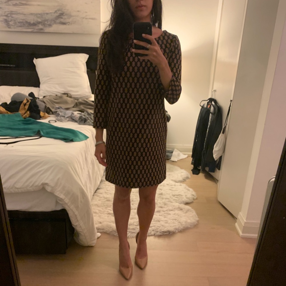 Vivienne Tam 3/4 sleeve tan black patterned dress